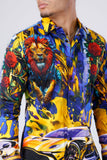 Barabas Wholesale Men's Rhinestone Floral Lion Long Sleeve Shirts 4SPR05 Royal