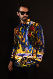 Barabas Wholesale Men's Rhinestone Floral Lion Long Sleeve Shirts 4SPR05 Royal