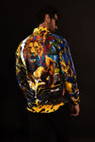 Barabas Wholesale Men's Rhinestone Floral Lion Long Sleeve Shirts 4SPR05 Royal