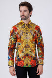 Barabas Wholesale Men's Rhinestone Rose Owl Eagle Long Sleeve Shirts 4SPR06 Blue