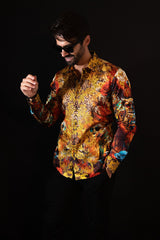 Barabas Wholesale Men's Rhinestone Rose Owl Eagle Long Sleeve Shirts 4SPR06 Red