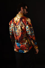 Barabas Wholesale Men's Rhinestone Rose Owl Eagle Long Sleeve Shirts 4SPR06 Red Gold