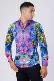 Barabas Wholesale Men's Rhinestone Rose Owl Eagle Long Sleeve Shirts 4SPR06 Navy