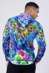 Barabas Wholesale Men's Rhinestone Rose Owl Eagle Long Sleeve Shirts 4SPR06 Royal