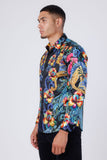 Barabas Wholesale Men's Rhinestone Floral Paisley Long Sleeve Shirts 4SPR07 Black