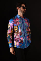 Barabas Wholesale Men's Rhinestone Panther Cheetah Long Sleeve Shirts 4SPR09 Multi