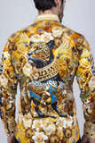 Barabas Wholesale Men's Rhinestone Panther Cheetah Long Sleeve Shirts 4SPR09 Cream