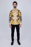 Barabas Wholesale Men's Rhinestone Panther Cheetah Long Sleeve Shirts 4SPR09 Black