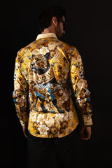 Barabas Wholesale Men's Rhinestone Panther Cheetah Long Sleeve Shirts 4SPR09 Cream 