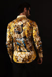 Barabas Wholesale Men's Rhinestone Panther Cheetah Long Sleeve Shirts 4SPR09 Cream 