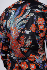 Barabas Wholesale Men's Rhinestone Floral Rooster Long Sleeve Shirts 4SPR10 Jet Black