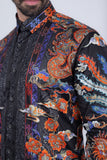 Barabas Wholesale Men's Rhinestone Floral Rooster Long Sleeve Shirts 4SPR10 Blue