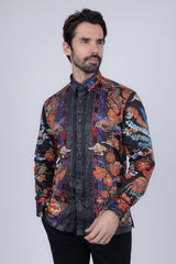 Barabas Wholesale Men's Rhinestone Floral Rooster Long Sleeve Shirts 4SPR10 Black