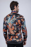 Barabas Wholesale Men's Rhinestone Floral Rooster Long Sleeve Shirts 4SPR10  Charcoal