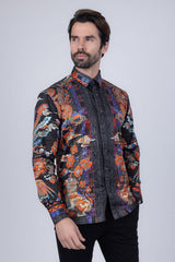 Barabas Wholesale Men's Rhinestone Floral Rooster Long Sleeve Shirts 4SPR10 Black