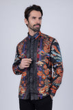 Barabas Wholesale Men's Rhinestone Floral Rooster Long Sleeve Shirts 4SPR10 Black