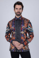 Barabas Wholesale Men's Rhinestone Floral Rooster Long Sleeve Shirts 4SPR10  Black