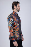 Barabas Wholesale Men's Rhinestone Floral Rooster Long Sleeve Shirts 4SPR10  Grey