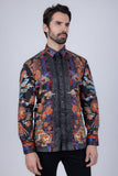 Barabas Wholesale Men's Rhinestone Floral Rooster Long Sleeve Shirts 4SPR10  Orange