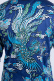 Barabas Wholesale Men's Rhinestone Floral Rooster Long Sleeve Shirts 4SPR10 Royal