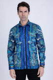 Barabas Wholesale Men's Rhinestone Floral Rooster Long Sleeve Shirts 4SPR10 Sky Blue