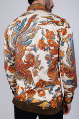 Barabas Wholesale Men's Rhinestone Floral Rooster Long Sleeve Shirts 4SPR10 Cream Black