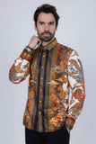 Barabas Wholesale Men's Rhinestone Floral Rooster Long Sleeve Shirts 4SPR10 Cream 