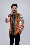 Barabas Wholesale Men's Rhinestone Floral Rooster Long Sleeve Shirts 4SPR10 Cream 