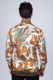 Barabas Wholesale Men's Rhinestone Floral Rooster Long Sleeve Shirts 4SPR10 Cream Black