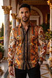 Barabas Wholesale Men's Rhinestone Floral Rooster Long Sleeve Shirts 4SPR10 Cream Black