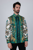 Barabas Wholesale Men's Rhinestone Floral Rooster Long Sleeve Shirts 4SPR10 Green