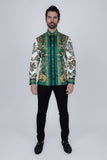 Barabas Wholesale Men's Rhinestone Floral Rooster Long Sleeve Shirts 4SPR10 Green