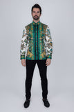 Barabas Wholesale Men's Rhinestone Floral Rooster Long Sleeve Shirts 4SPR10 Green