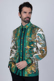 Barabas Wholesale Men's Rhinestone Floral Rooster Long Sleeve Shirts 4SPR10 Green