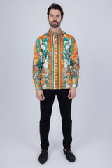 Barabas Wholesale Men's Rhinestone Floral Dragon Long Sleeve Shirts 4SPR11 Orange