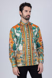 Barabas Wholesale Men's Rhinestone Floral Dragon Long Sleeve Shirts 4SPR11 Orange