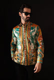 Barabas Wholesale Men's Rhinestone Floral Dragon Long Sleeve Shirts 4SPR11 Cream Green