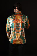 Barabas Wholesale Men's Rhinestone Floral Dragon Long Sleeve Shirts 4SPR11 Cream