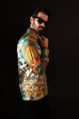 Barabas Wholesale Men's Rhinestone Floral Dragon Long Sleeve Shirts 4SPR11 orange