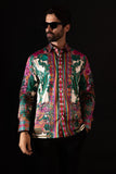 Barabas Wholesale Men's Rhinestone Floral Dragon Long Sleeve Shirts 4SPR11 Pink