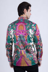 Barabas Wholesale Men's Rhinestone Floral Dragon Long Sleeve Shirts 4SPR11 Pink