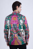 Barabas Wholesale Men's Rhinestone Floral Dragon Long Sleeve Shirts 4SPR11 Pink