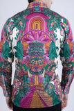 Barabas Wholesale Men's Rhinestone Floral Dragon Long Sleeve Shirts 4SPR11  Fuchsia