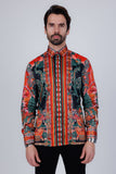 Barabas Wholesale Men's Rhinestone Floral Dragon Long Sleeve Shirts 4SPR11 Orange