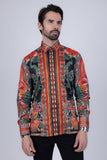 Barabas Wholesale Men's Rhinestone Floral Dragon Long Sleeve Shirts 4SPR11 Red