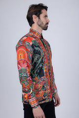 Barabas Wholesale Men's Rhinestone Floral Dragon Long Sleeve Shirts 4SPR11 Orange