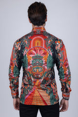 Barabas Wholesale Men's Rhinestone Floral Dragon Long Sleeve Shirts 4SPR11 Orange