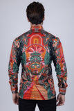 Barabas Wholesale Men's Rhinestone Floral Dragon Long Sleeve Shirts 4SPR11 Orange