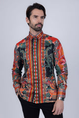 Barabas Wholesale Men's Rhinestone Floral Dragon Long Sleeve Shirts 4SPR11 Orange