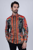 Barabas Wholesale Men's Rhinestone Floral Dragon Long Sleeve Shirts 4SPR11 Orange